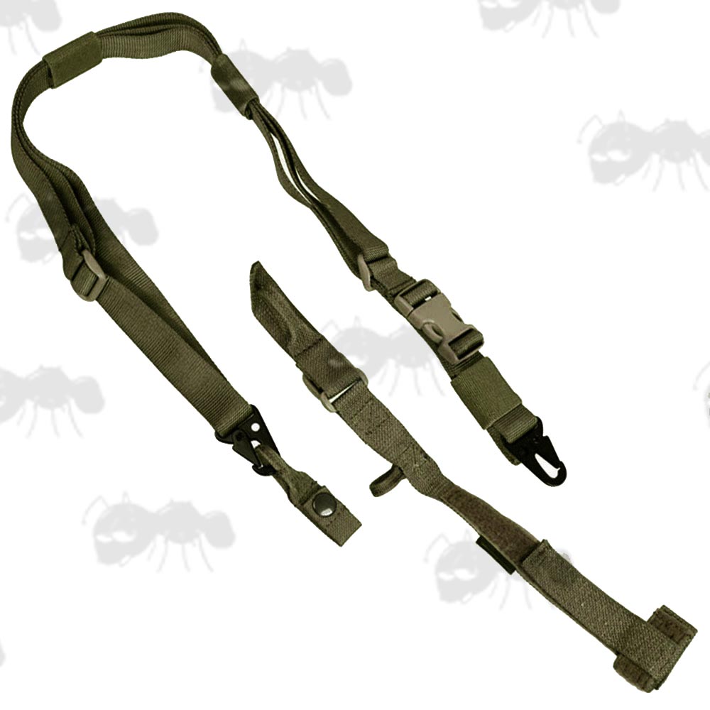 Olive Drab Three Point Tactical Rifle Sling with Fixed Stock Adapter Loop