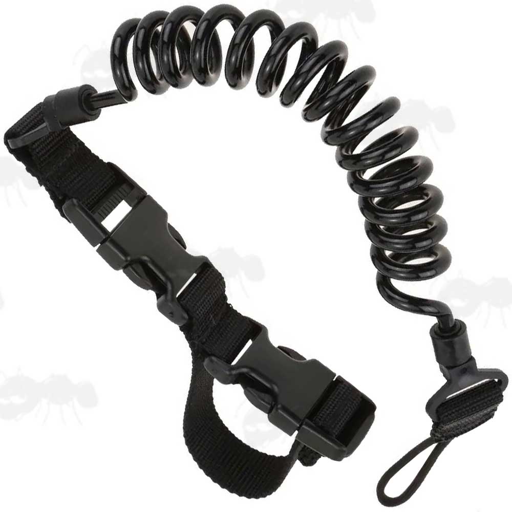 Black Heavy-Duty Coiled Pistol Lanyard with Two Quick-Release Buckles