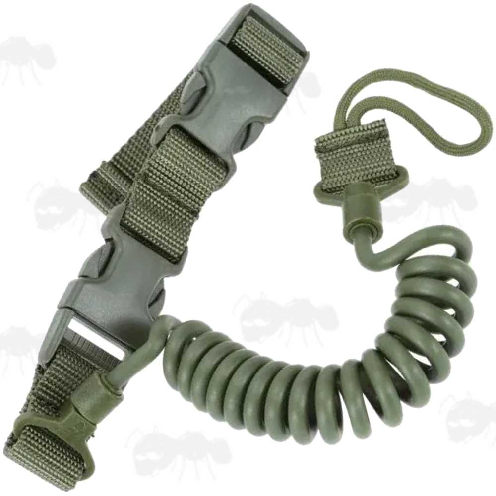 Black Heavy-Duty Coiled Pistol Lanyard with Two Quick-Release Buckles