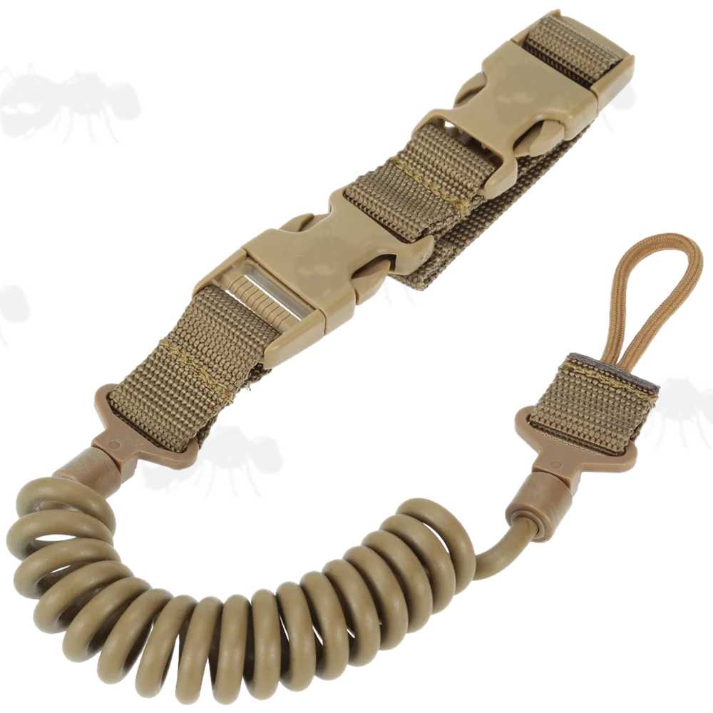 Black Heavy-Duty Coiled Pistol Lanyard with Two Quick-Release Buckles