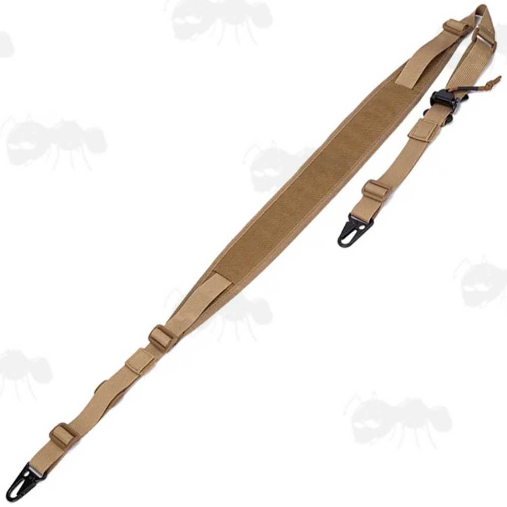 Padded Shoulder Strap Tan Light Machine Gun Sling with HK Style Wide Mount Clips