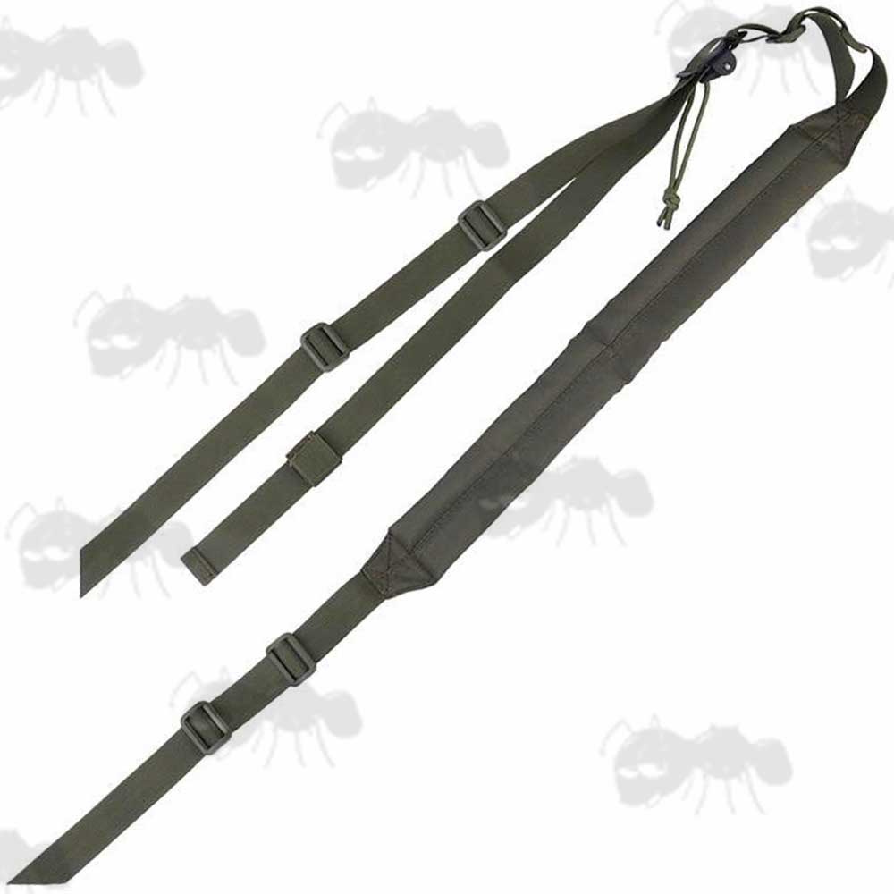 Long Padded Two Point Rifle Sling in Green with Swivels Needed