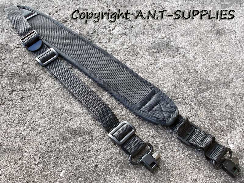 Padding View of The All Black Neoprene Muzzler Loader Gun Sling With Quick-Detach Swivels