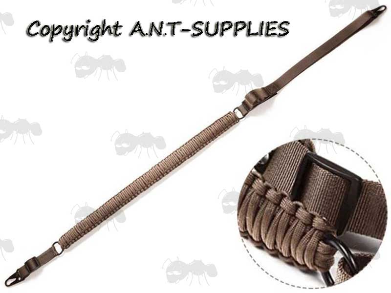 Long Brown Paracord Weaved Rifle Sling with Fitted HK Swivels