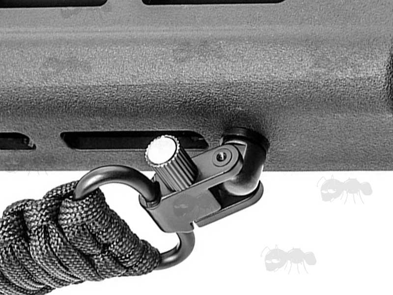 Long Black Paracord Weaved Rifle Sling with Fitted Quick-Release Swivels To Rifle Stock QD Stud