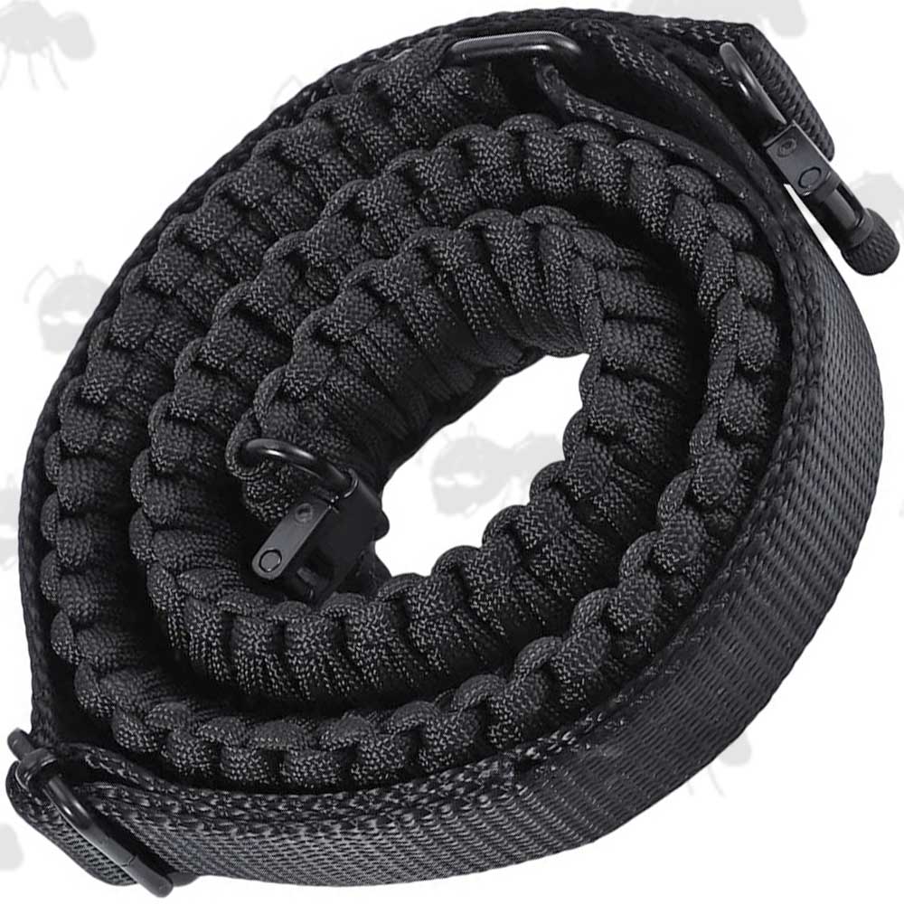 Long Black Paracord Weaved Rifle Sling with Fitted Quick-Release Swivels