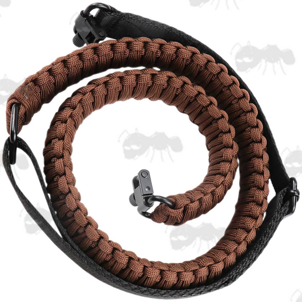 Long Brown Paracord Weaved Rifle Sling with Fitted Quick-Release Swivels