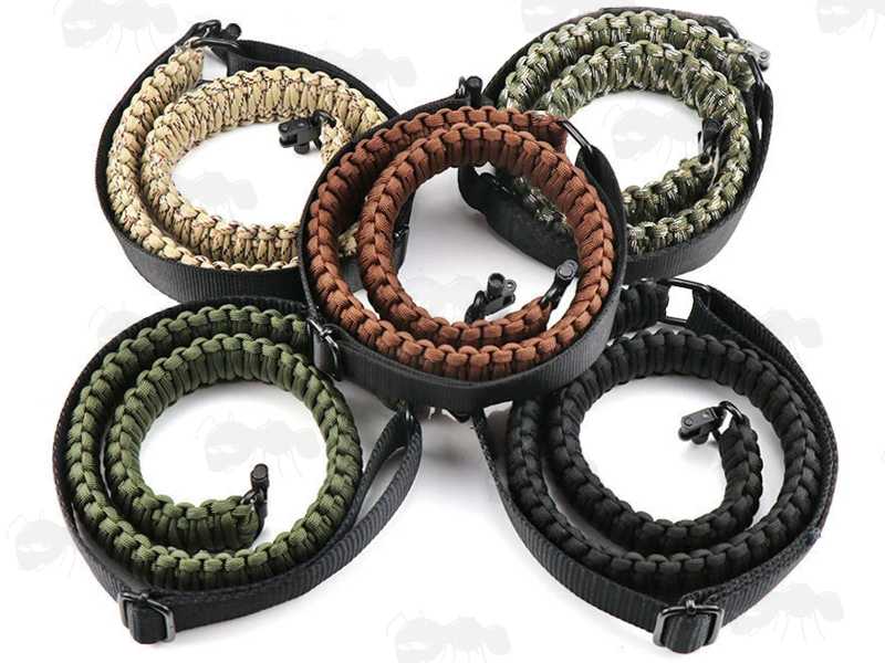 Five Paracord Weaved Rifle Slings with Fitted Quick-Release Swivels To Rifle Stock QD Stud