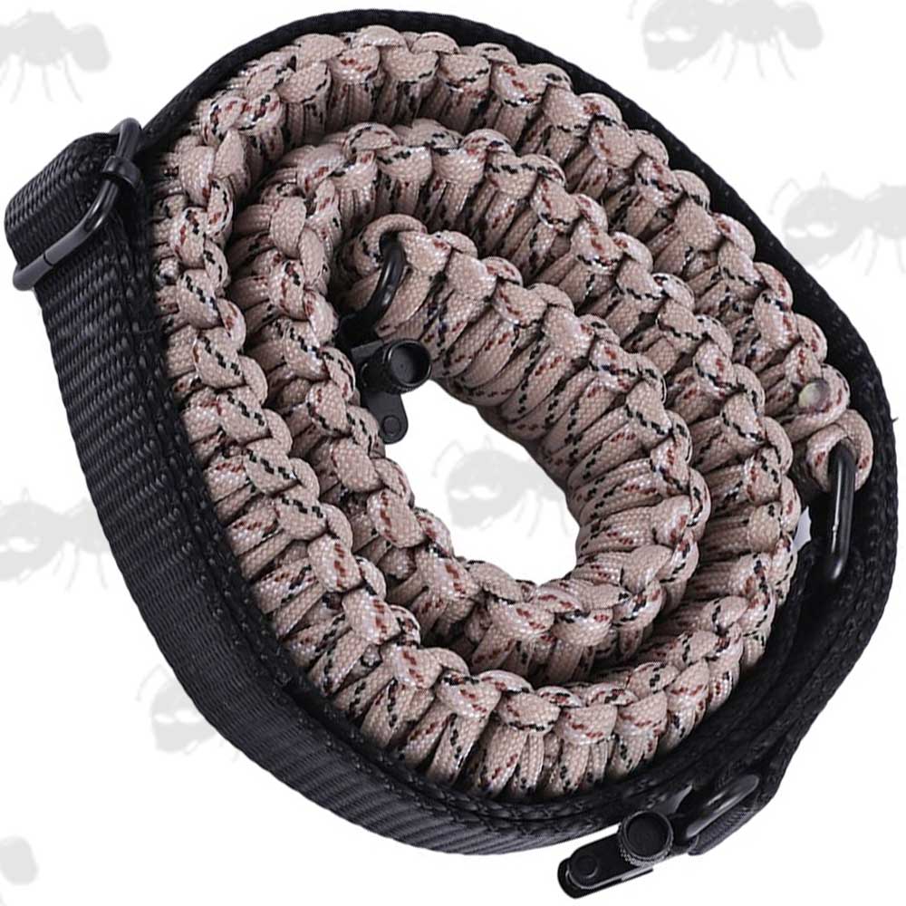 Long Desert Camo Paracord Weaved Rifle Sling with Fitted Quick-Release Swivels