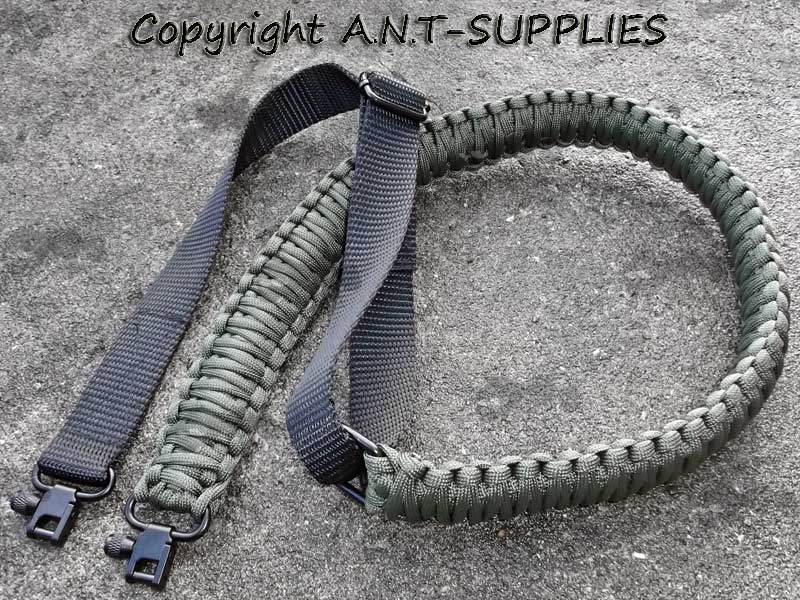 Long Green Paracord Weaved Rifle Sling with Fitted Quick-Release Swivels