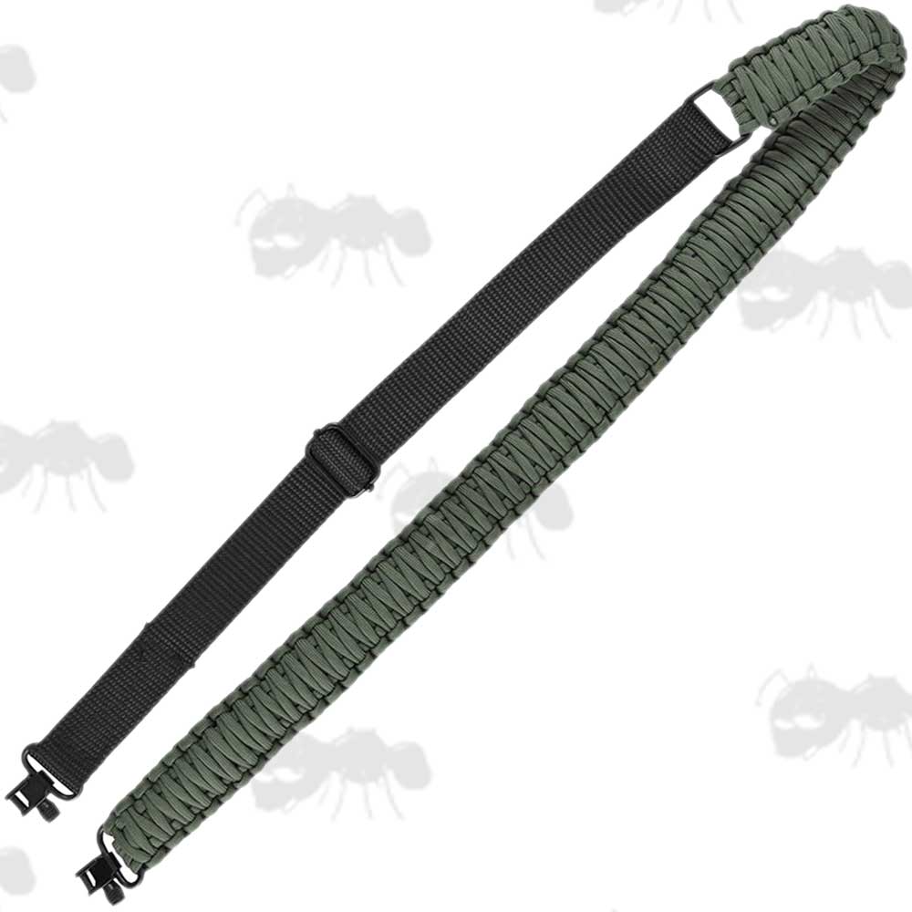 Long Green Paracord Weaved Rifle Sling with Fitted Quick-Release Swivels