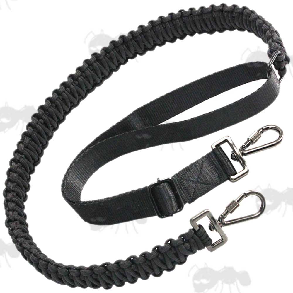 Long Black Paracord Weaved Rifle Sling with Fitted Steel Shackle Swivels