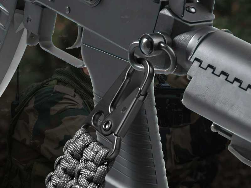 Long Black Paracord King Cobra Weaved Rifle Sling with Fitted HK Style Snap Hook Clips, Shown In Use