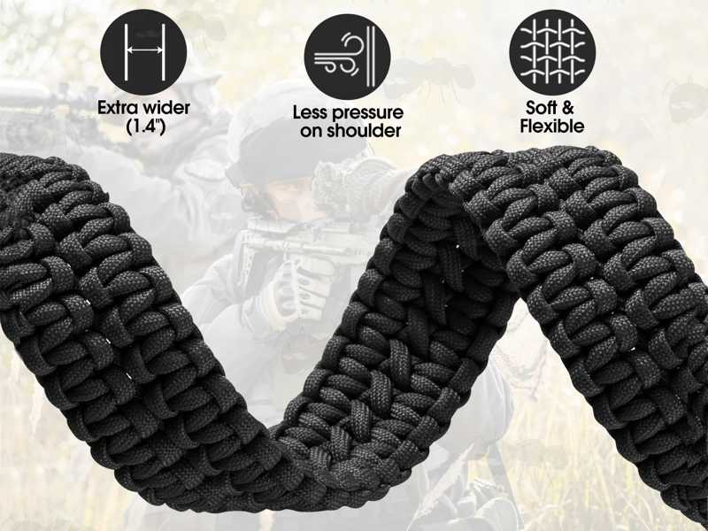 Close-Up View of The Weave Type on The Long Black Paracord King Cobra Weaved Rifle Sling