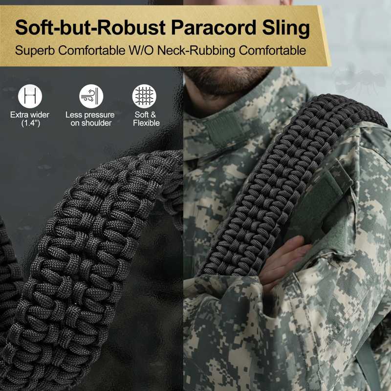 Long Black Paracord Double Cobra Weaved Rifle Sling with Fitted Quick-Release Gated Swivels