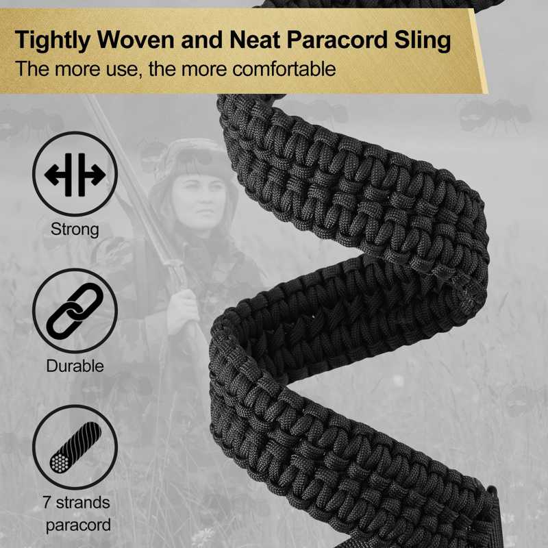 Long Black Paracord Double Cobra Weaved Rifle Sling with Fitted Quick-Release Gated Swivels
