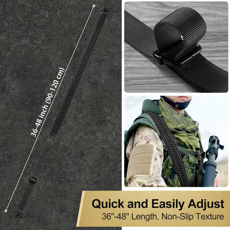 Long Black Paracord Double Cobra Weaved Rifle Sling with Fitted Quick-Release Gated Swivels
