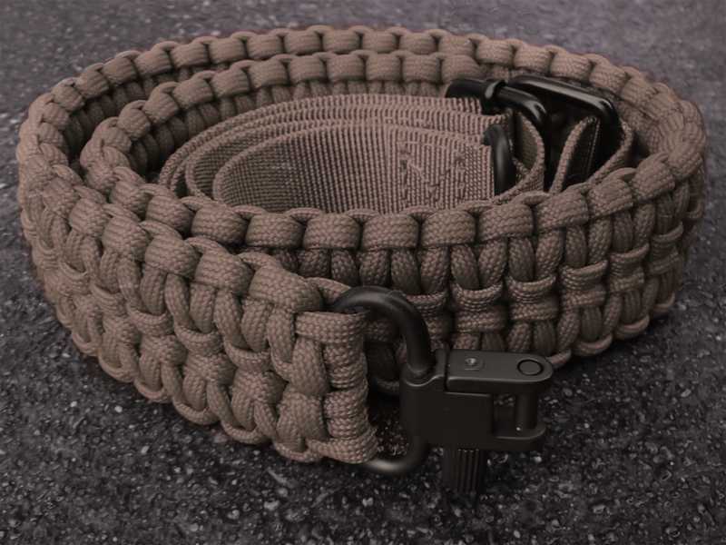 Long Brown Paracord Double Cobra Weaved Rifle Sling with Fitted Quick-Release Gated Swivels