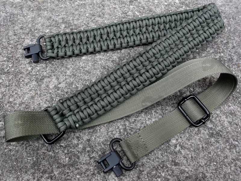 Long Green Paracord Double Cobra Weaved Rifle Sling with Fitted Quick-Release Gated Swivels