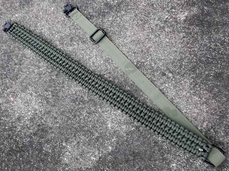 Long Green Paracord Double Cobra Weaved Rifle Sling with Fitted Quick-Release Gated Swivels