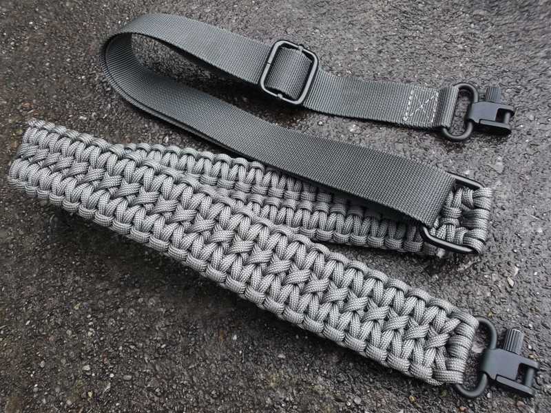 Long Grey Paracord Double Cobra Weaved Rifle Sling with Fitted Quick-Release Gated Swivels