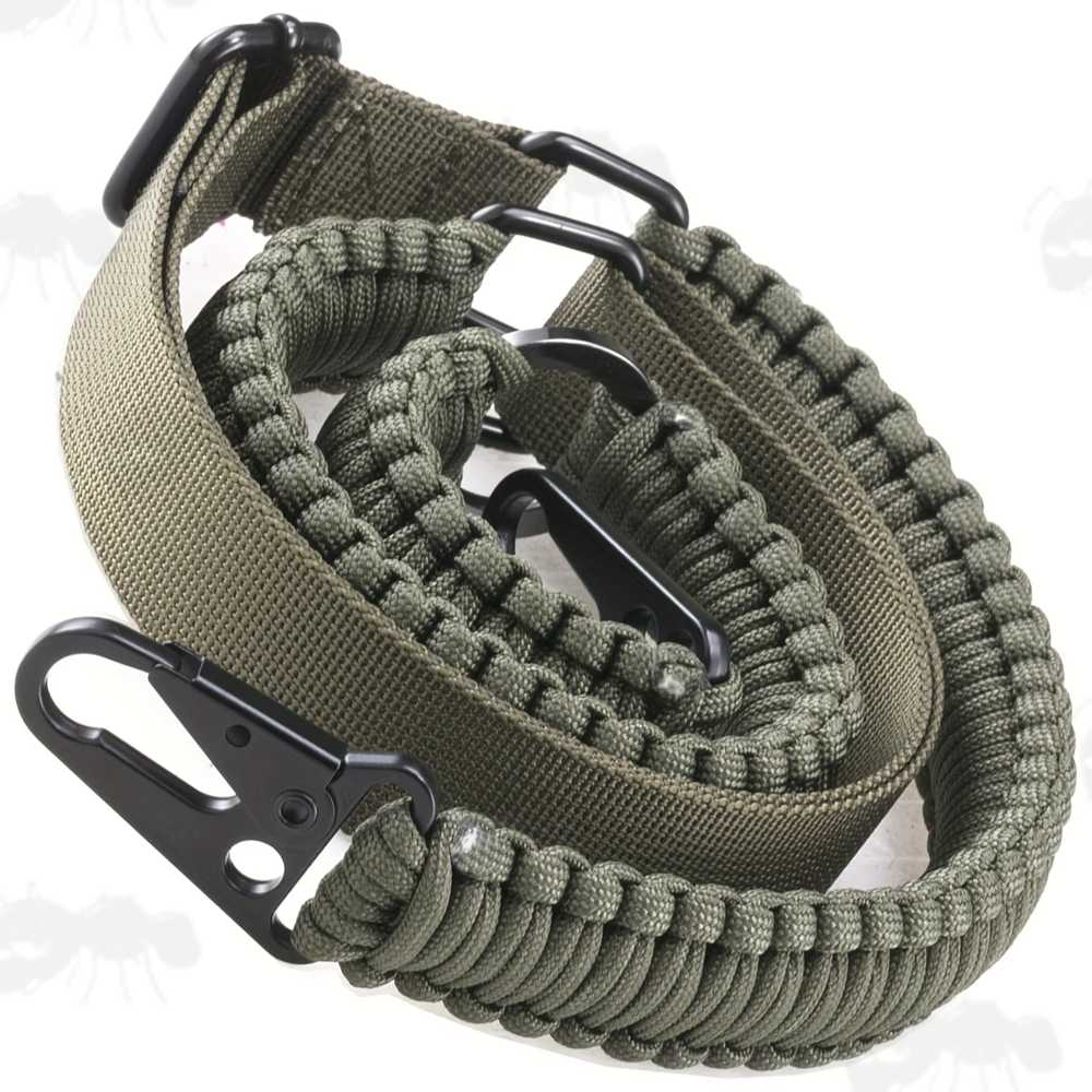Long Green Paracord Wide Weaved Rifle Sling with Fitted Quick-Release Gated Swivels