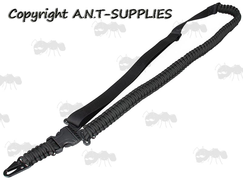 One Point Quick-Release Black Paracord Weaved Rifle Sling with Fitted HK Clip Fitting