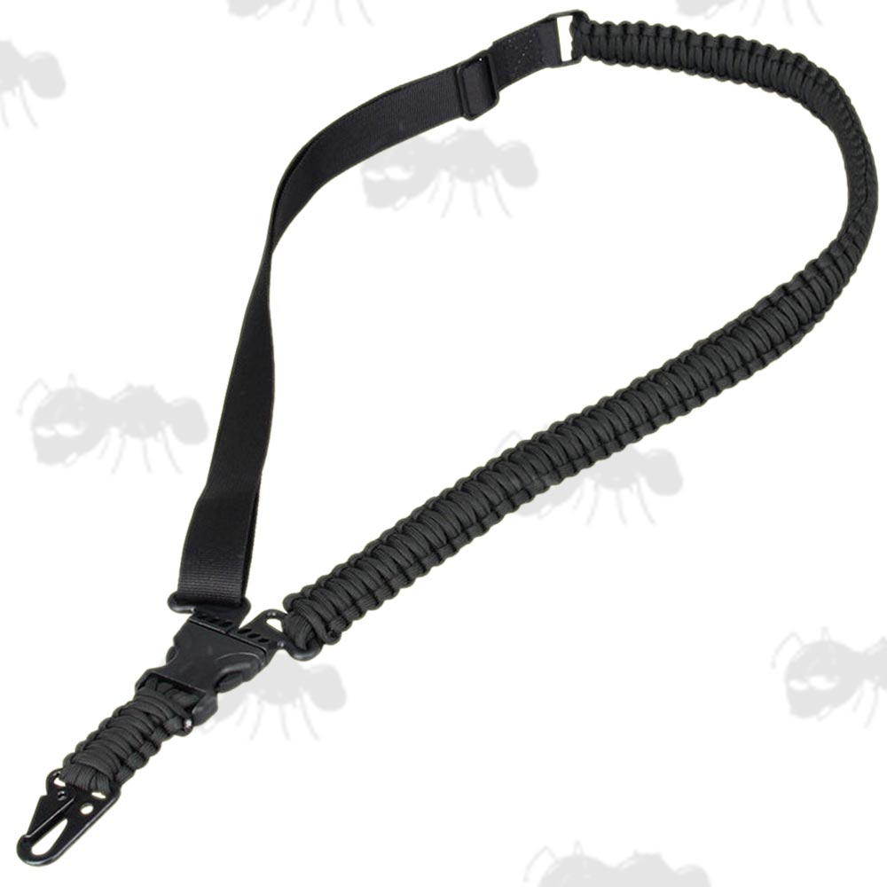 One Point Quick-Release Black Paracord Weaved Rifle Sling with Fitted HK Clip Fitting