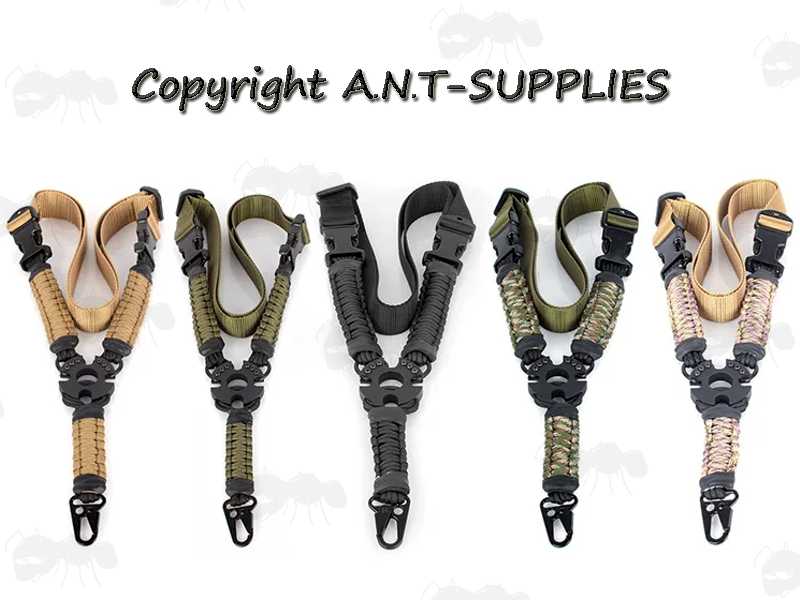 Five Colours of Weaved Paracord One Point Rifle Slings with Fitted HK Swivels