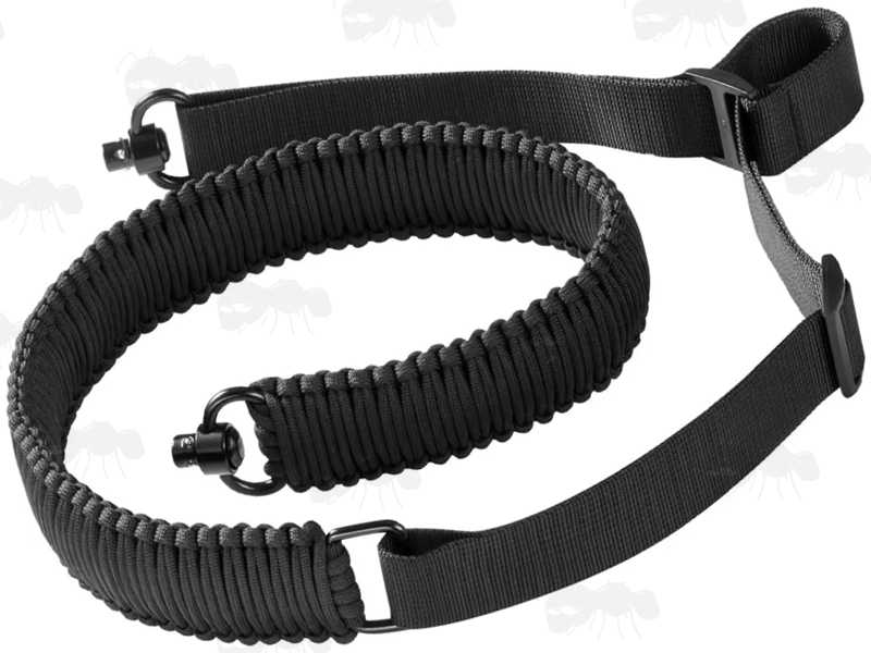 Long Black Paracord Wide Weaved Rifle Sling with Fitted Push Fit 10mm Socket QD Swivels