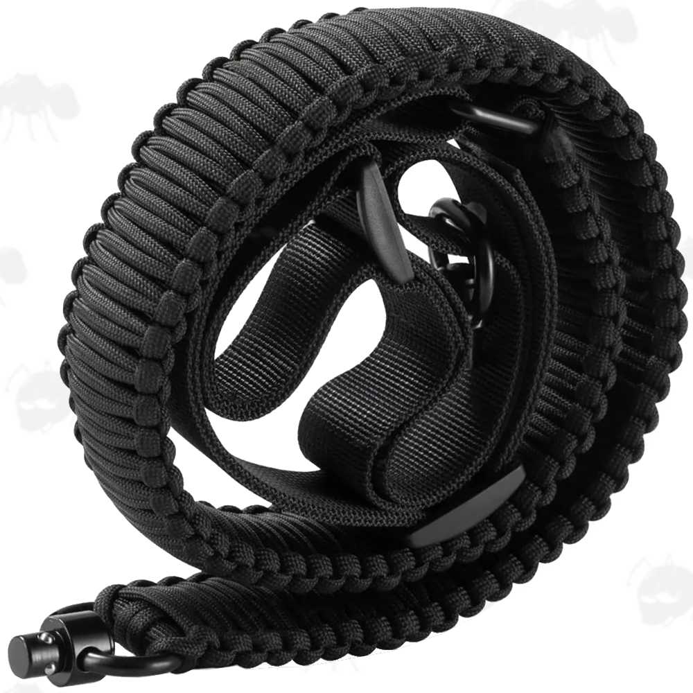 Long Black Paracord Wide Weaved Rifle Sling with Fitted Push Fit 10mm Socket QD Swivels