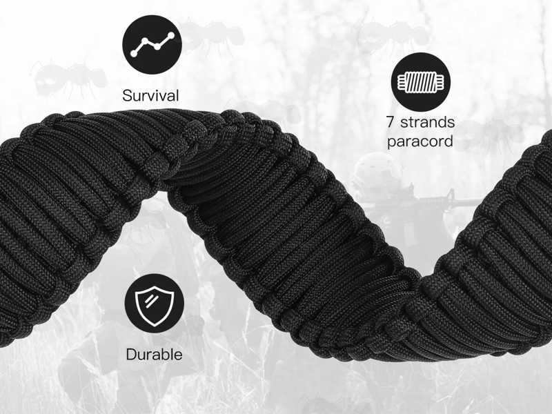 Close-Up View of The Wide Weave on The Long Black Paracord Wide Weaved Rifle Sling