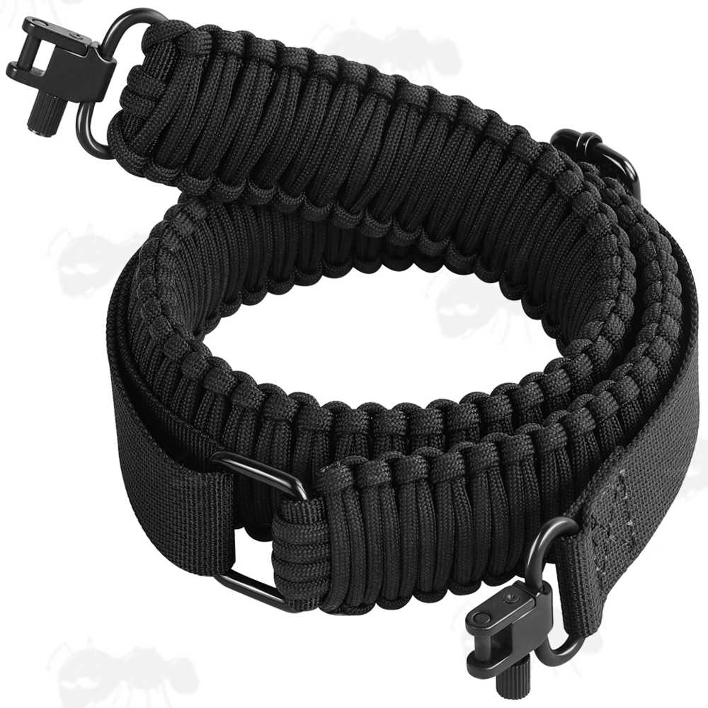 Long Black Paracord Wide Weaved Rifle Sling with Fitted Quick-Release Gated Swivels