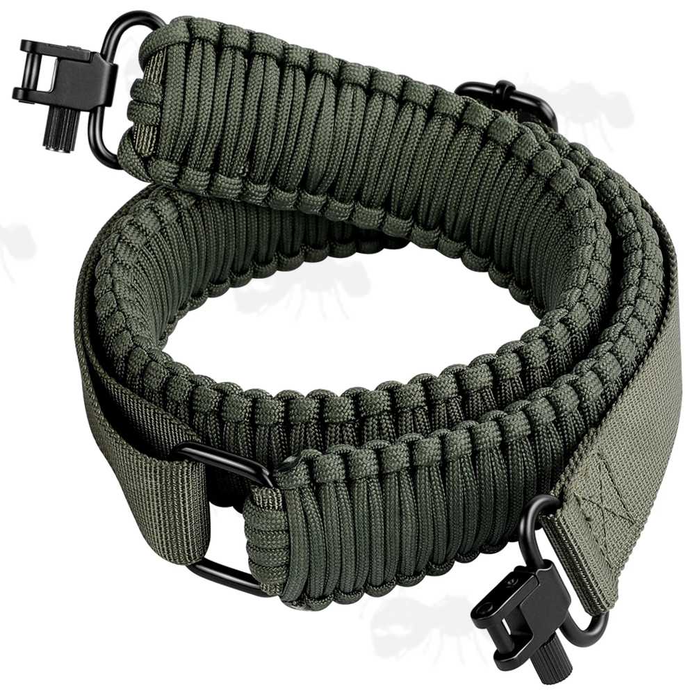 Long Black Paracord Wide Weaved Rifle Sling with Fitted Quick-Release Gated Swivels