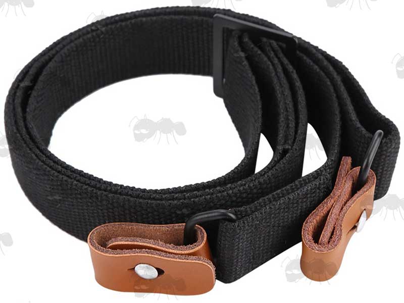 Black AK-47 Rifle Sling with Leather Tab Fittings