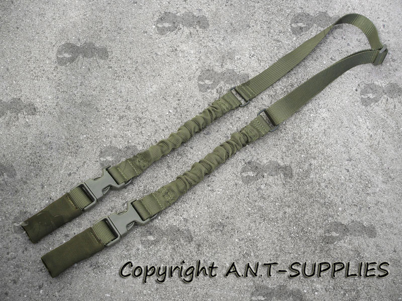 Green Two Point Bungee Rifle Sling with QD ABS Buckles and Metal Snap Clips