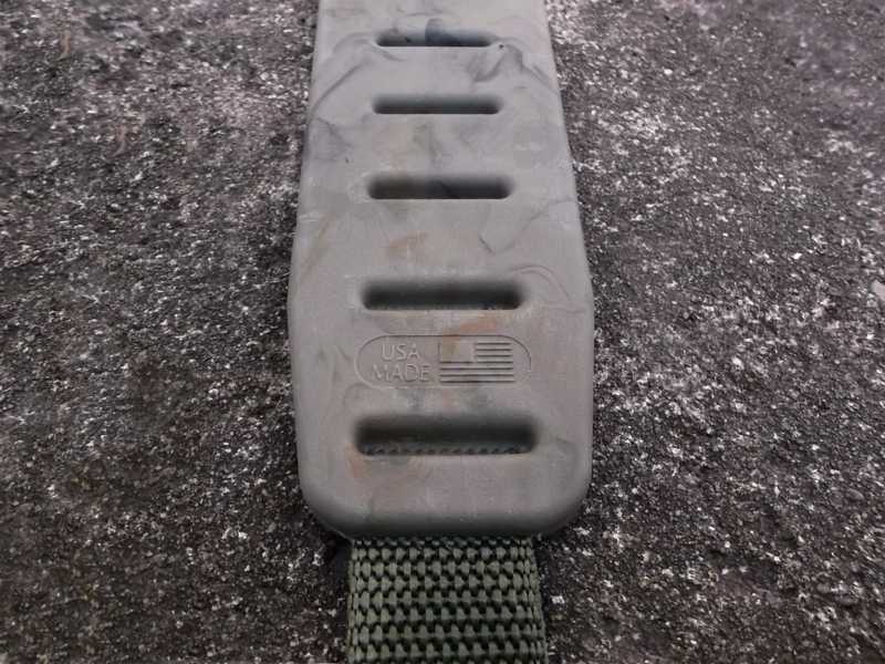 Close-Up View of The USA Made American Flag, on The Quake Olive Drab Green Camouflage Claw 2.0 Gun Flush Cup Sling Shoulder Pad
