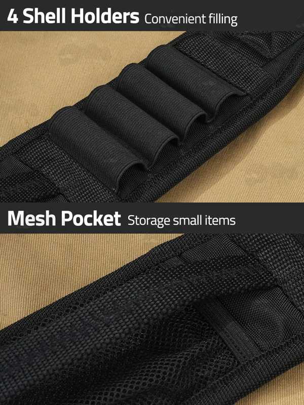 Close-Up View of The Shell Holder Loops and The Mesh Pocket All Black Shotgun Sling with Mesh Pocket, Hand Grip Handle and Four Cartridge Holding Loops, Fitted with QD Stud Fitting Swivels