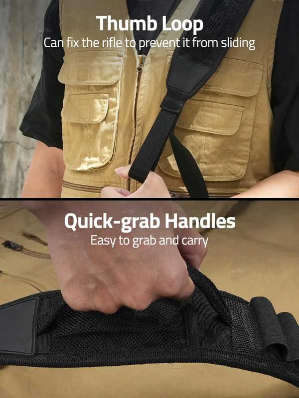 Close-Up View of The Thumb Loop and The Handle Grip on The All Black Shotgun Sling with Mesh Pocket, Hand Grip Handle and Four Cartridge Holding Loops, Fitted with QD Stud Fitting Swivels