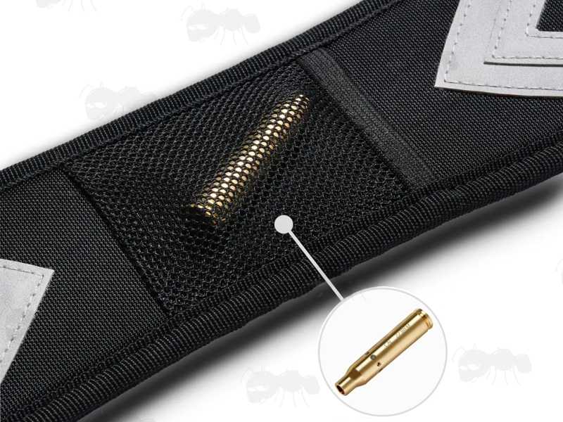 Close-Up View of The Mesh Accessory Pocket on The Black Shotgun Sling with Mesh Pocket and Hand Grip Handle