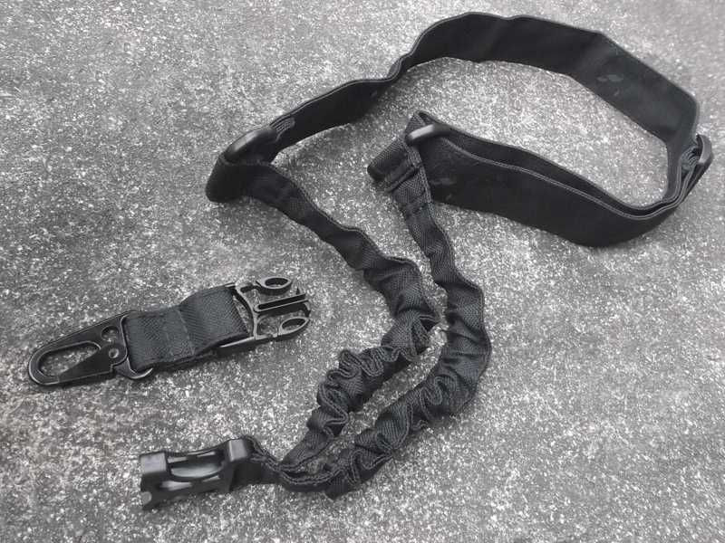 Black Single Point Bungee CBQ Quick-Release Rifle Sling, with The HK Clip End Tab Unhooked