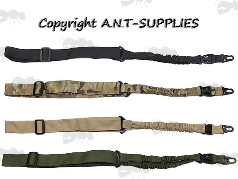 Black, Green, Tan and Multicamo Single Point Bungee CBQ Quick-Release Rifle Slings