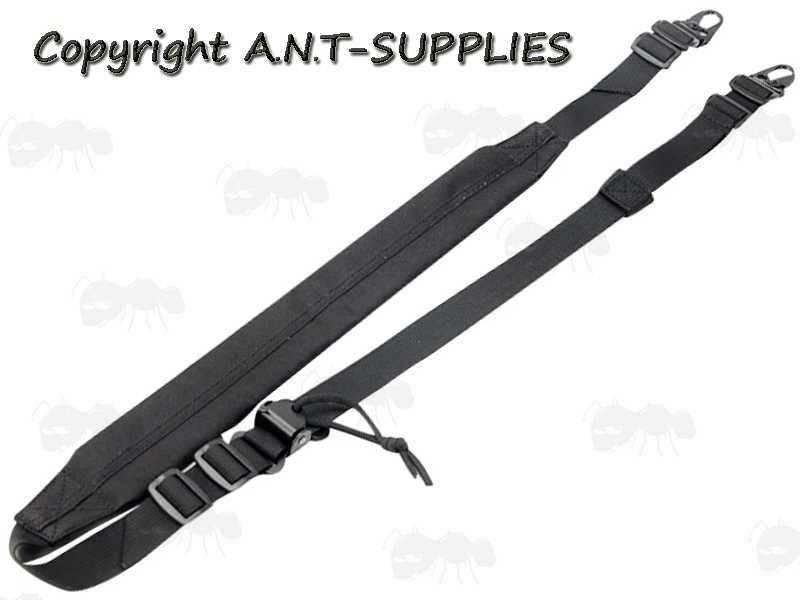 Padded Black Tactical Light Machine Gun Sling with HK Style Wide Mount Clips