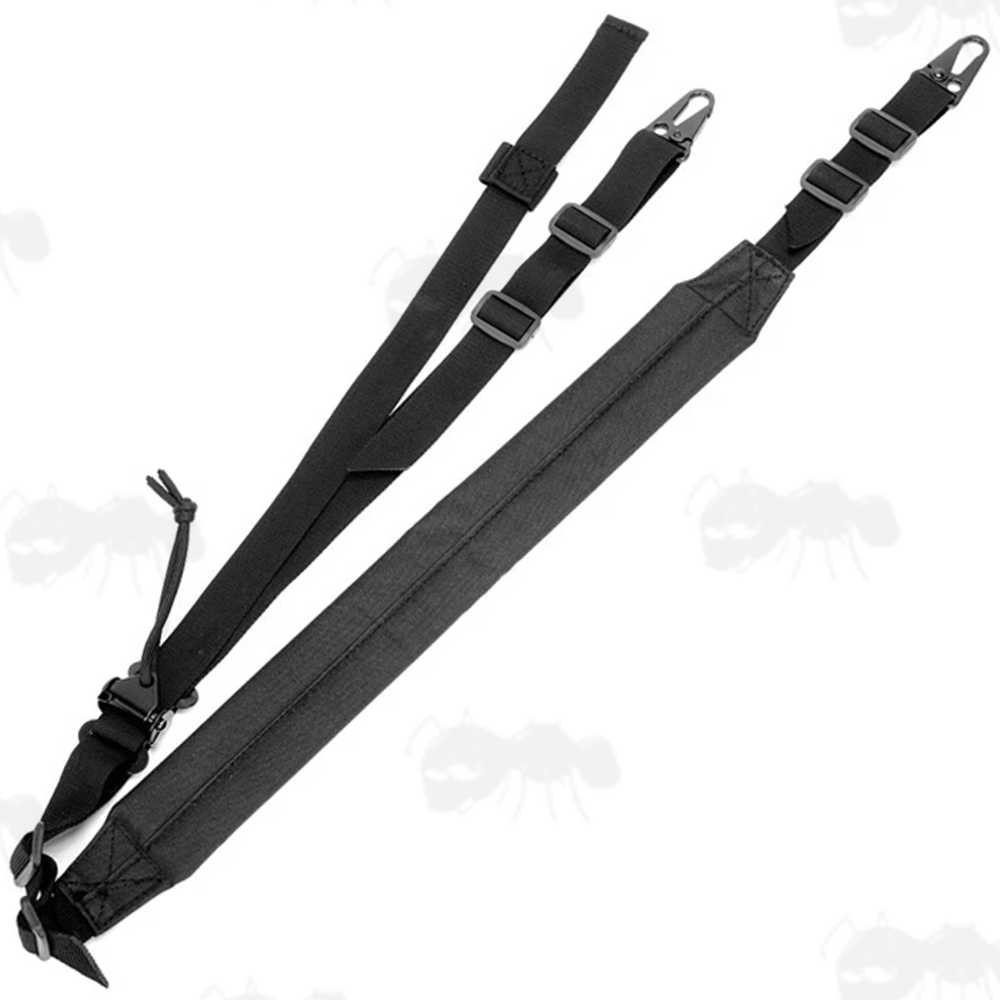 Padded Black Tactical Light Machine Gun Sling with HK Style Wide Mount Clips