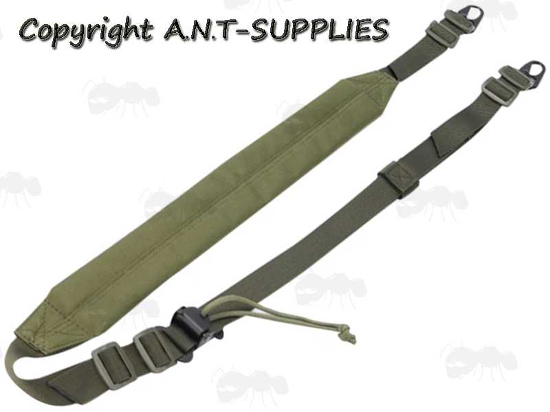 Padded Green Tactical Light Machine Gun Sling with HK Style Wide Mount Clips