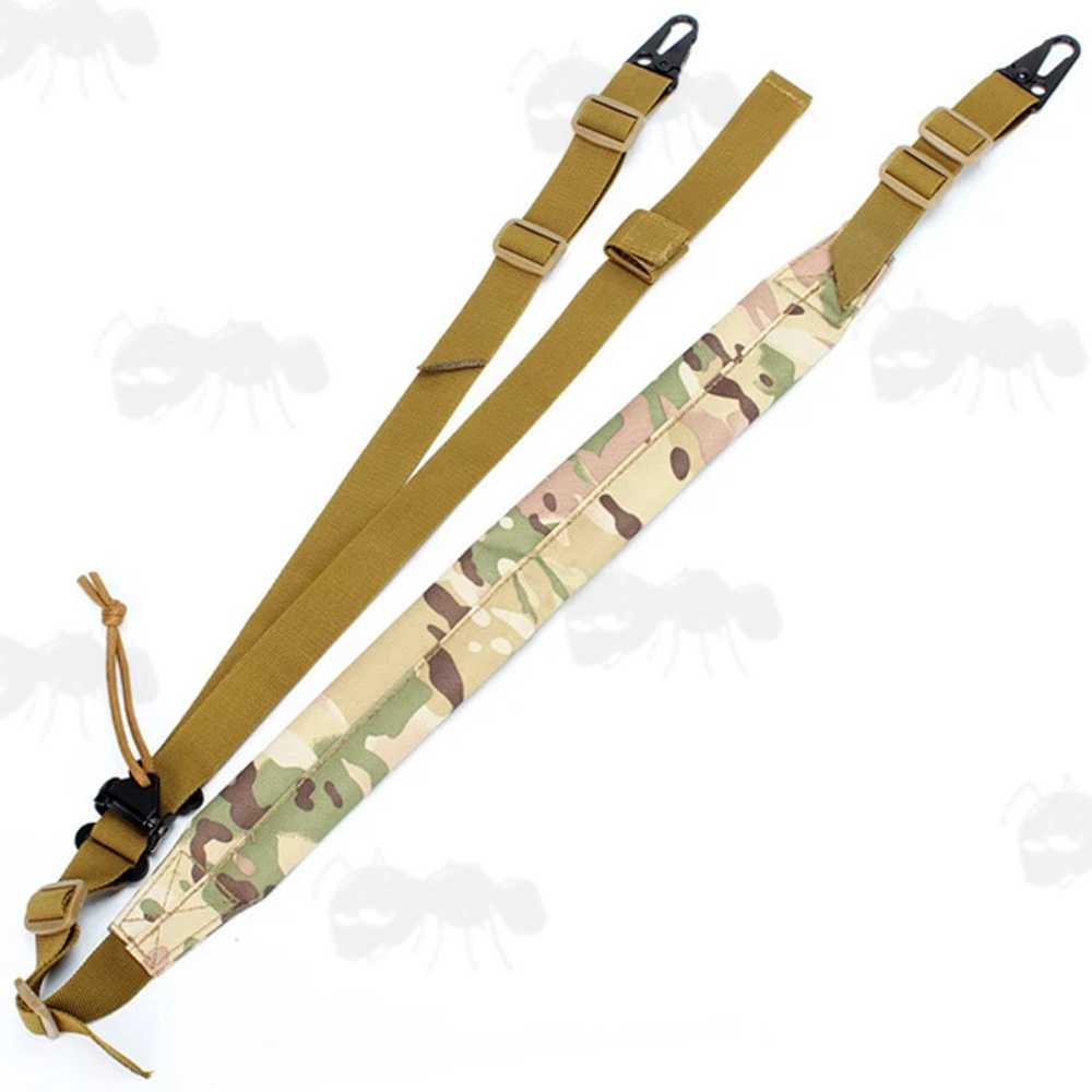 Padded Multicamo Tactical Light Machine Gun Sling with HK Style Wide Mount Clips