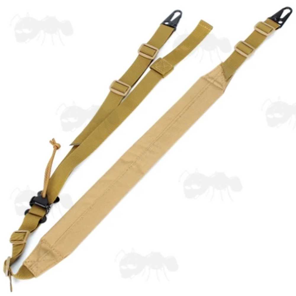 Padded Tan Tactical Light Machine Gun Sling with HK Style Wide Mount Clips