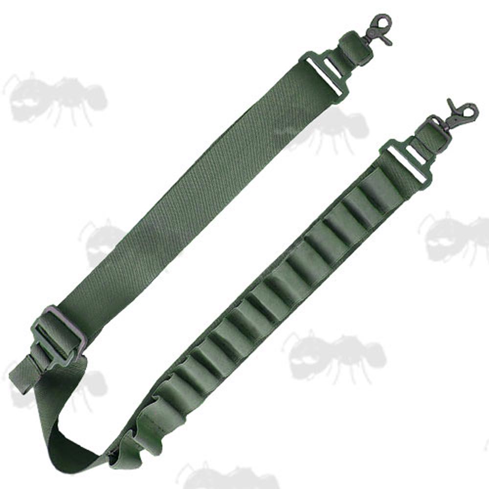 Green Coloured Tactical Shotgun Sling with Fifteen Cartridge Holder Loops