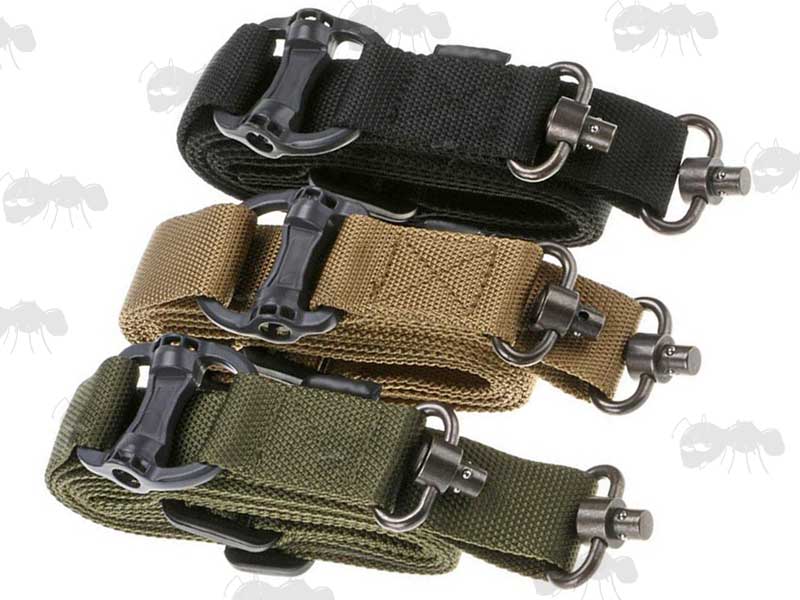 Two Point Slings with 10mm QD Socket Swivels, In Black, Green and Tan Colours