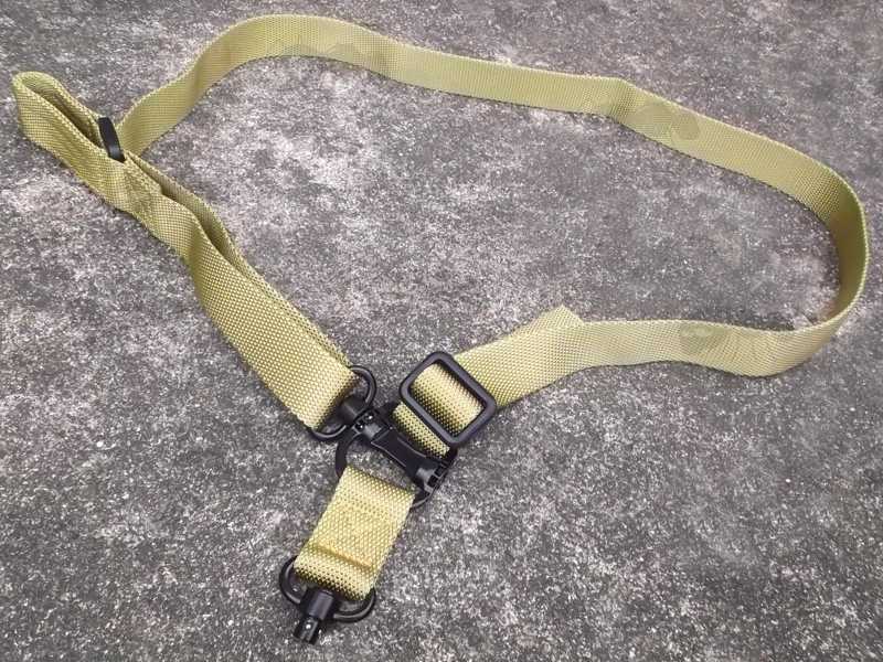 Coyote Tan Two Point Sling with 10mm QD Socket Swivels, In Black, Shown in One Point Configuration